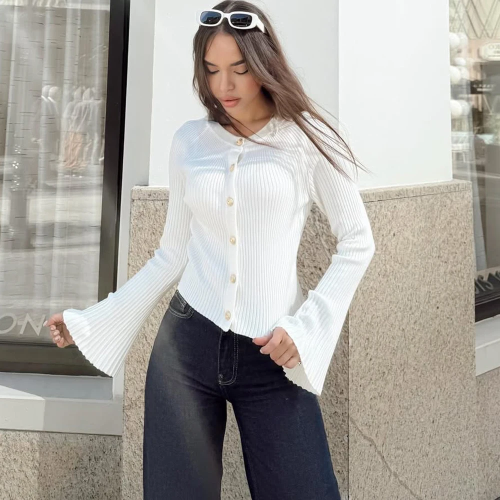 

Tuularose Women Knitted Cardigan Solid Ribbed Long Sleeve Single Breasted Knitted Top Vintage High Street Casual Autumn Sweater