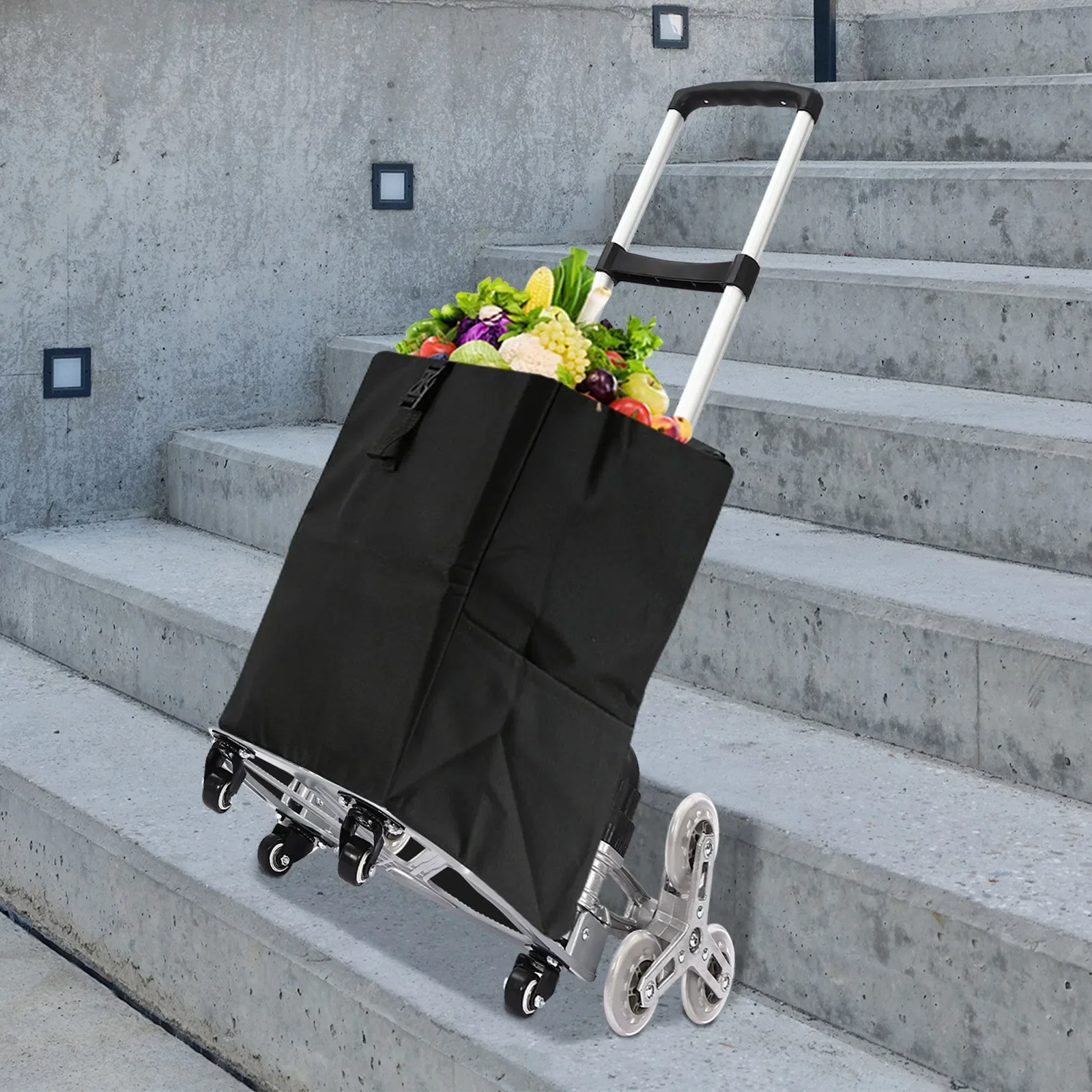 Carrello Pieghevole con Scala 70kg, Scala a Pioli Regolabile in Altezza con Maniglia e Cordino Elastico, Carrello Pieghevole per Trasporto e Salita