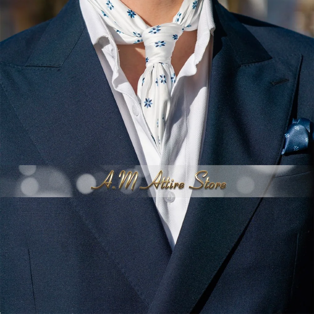 Formal men's 3-piece suit navy blue jacket vest pants slim fit custom tuxedo for wedding banquet graduation birthday party gift
