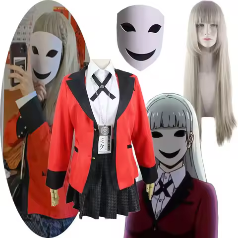 Momobami Ririka Cosplay Costume Anime Kakegurui Compulsive Gambler Red School Uniform Uniform Wig Suit Masquerade Halloween