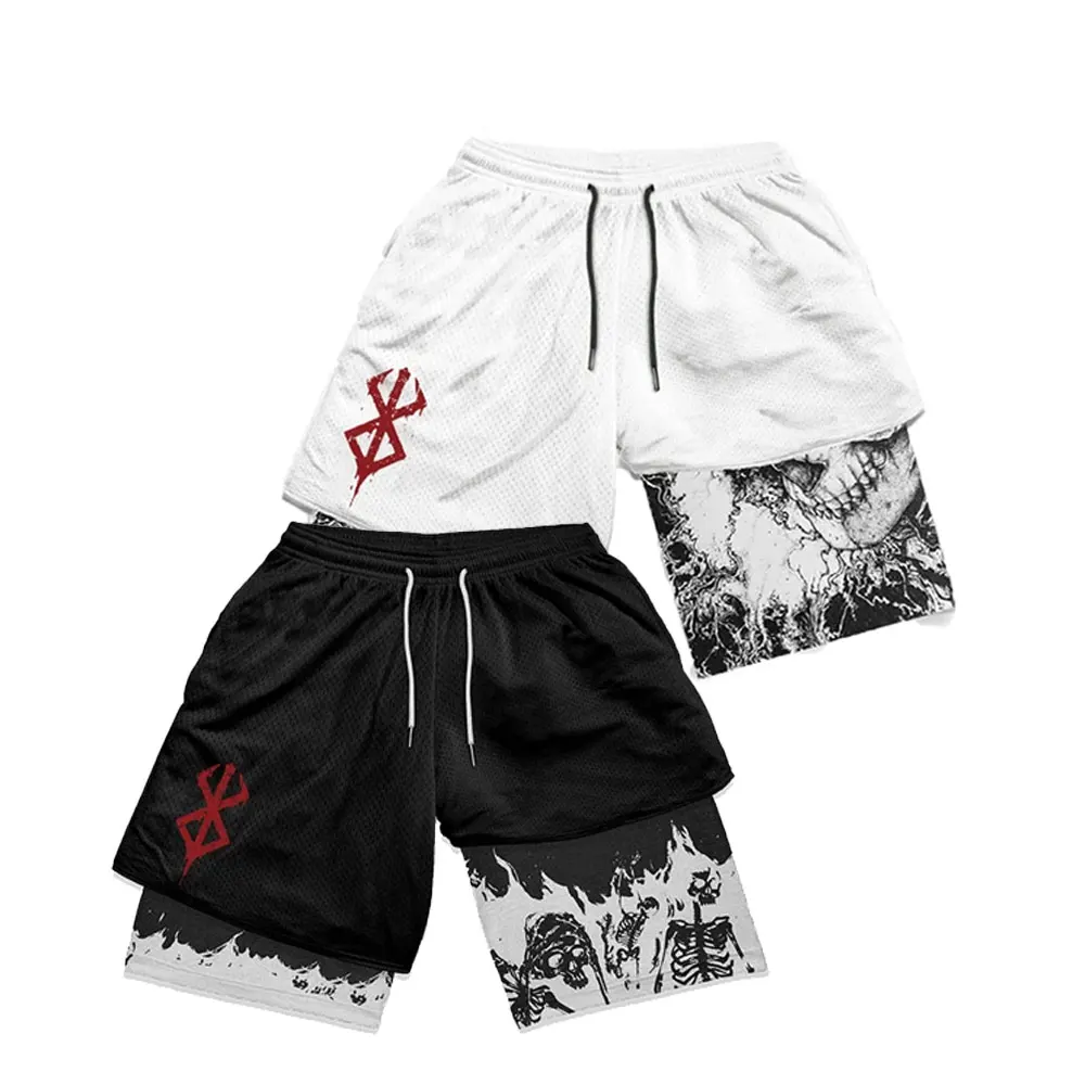 3D Anime Berserk Sport Shorts hommes 2 en 1 gymnastique Jogging course entraînement Shorts respirant plage Double couche Shorts hommes