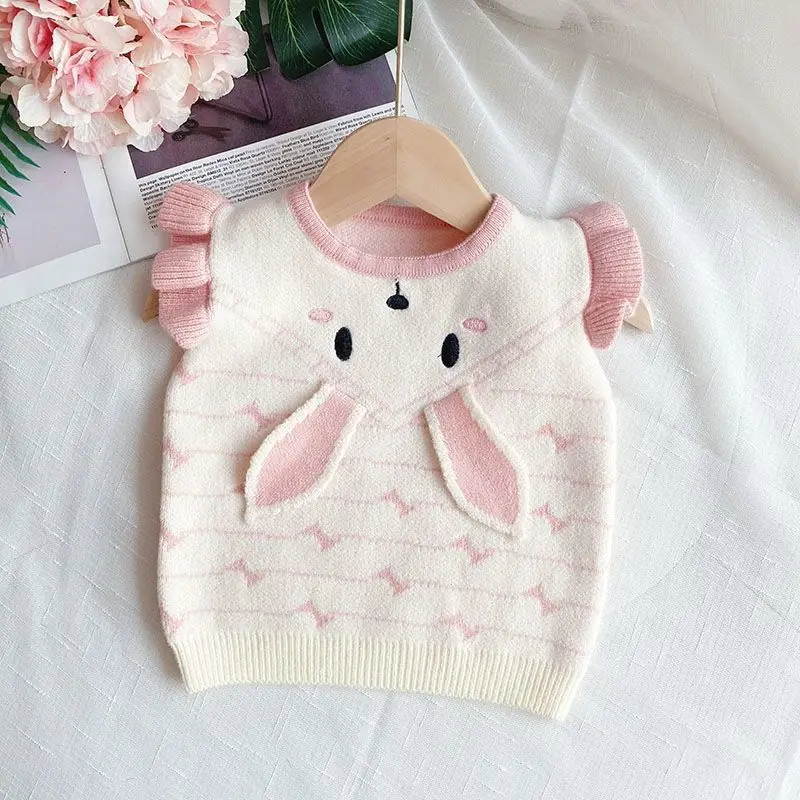 Toddler Baby Sweater Vest Spring and Autumn New Rabbit Ears Sweater Girl Knitted Vest Knitted Sweater Vest