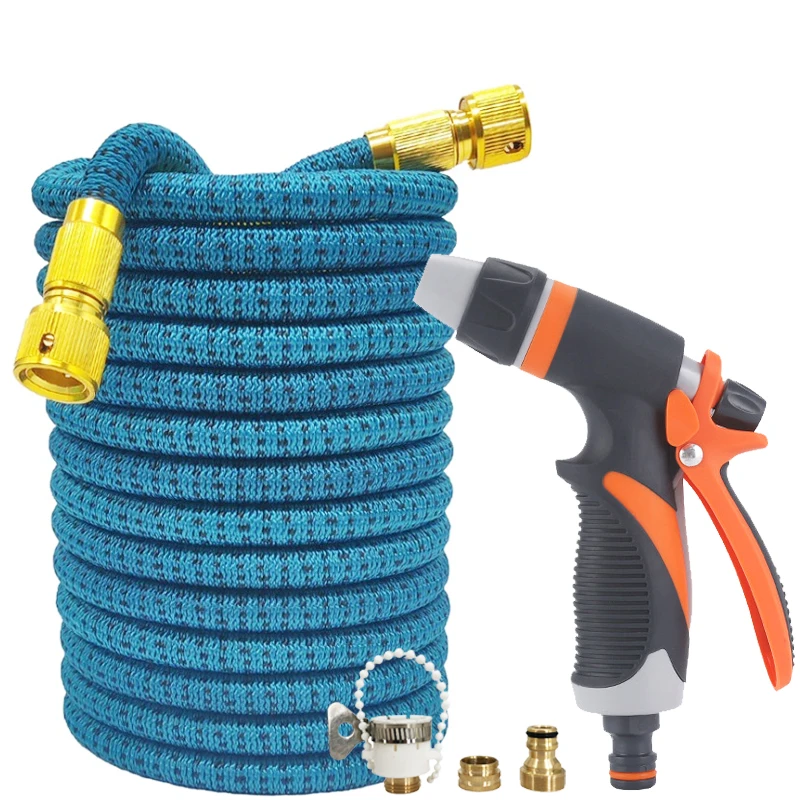 

Растягивающийся садовый шланг 25-125 футов (7,6-37,8 м) Magic Water Pipe для полива сада и дома, инструмент для орошения, пистолет для мойки автомобилей под высоким давлением
