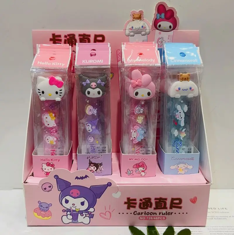 sanrio straight edge regua acrilica kawaii cinnamonll pochacco aprendizagem presentes papelaria estudante novo atacado 15cm 48 pcs por caixa 01