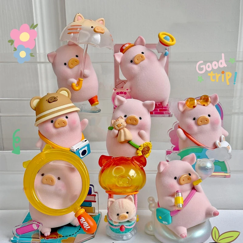 Lulu Pig Travel Series Blind Box Kawaii Piggy Anime Figure Cute Doll Surprise Bag Room Ornament Collection Model Toys Kids Gifts