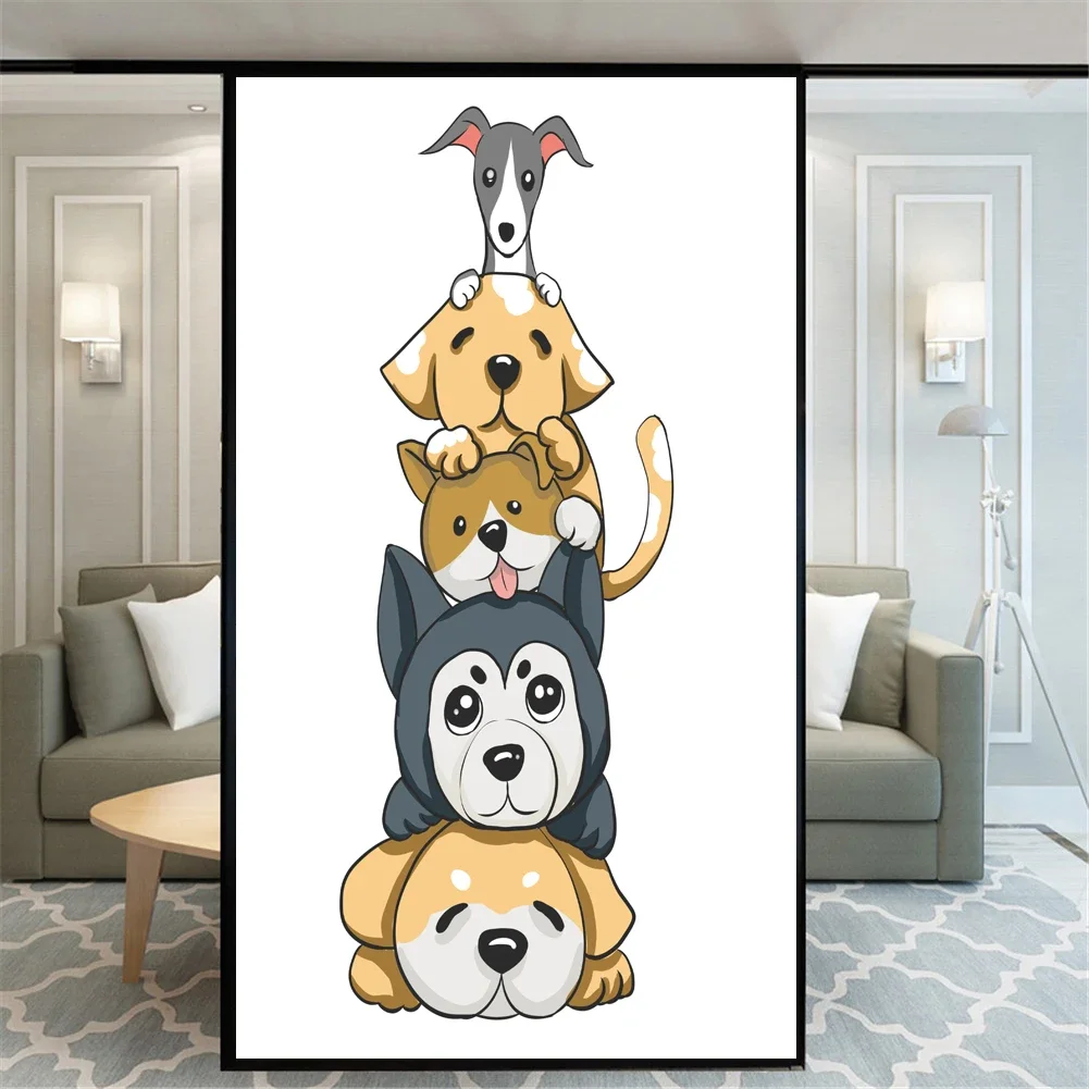 Static Cling Privacy Window Film   Decorative Dog and Panda Window Treatments Window Coverings Glass Sticker for Home