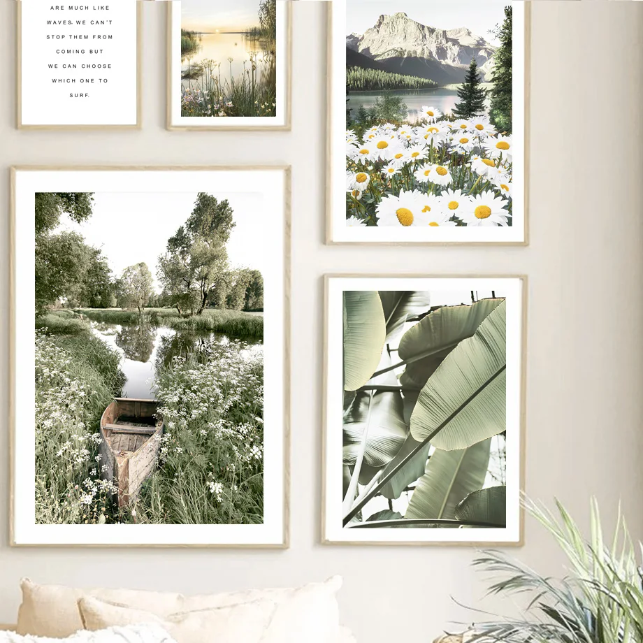 لوحات فنية جدارية لأشعة الشمس في بحيرة ديزي الجبلية الطبيعية لوحات قماشية ذات رسومات شمالية صور جدارية لتزيين غرفة المعيشة