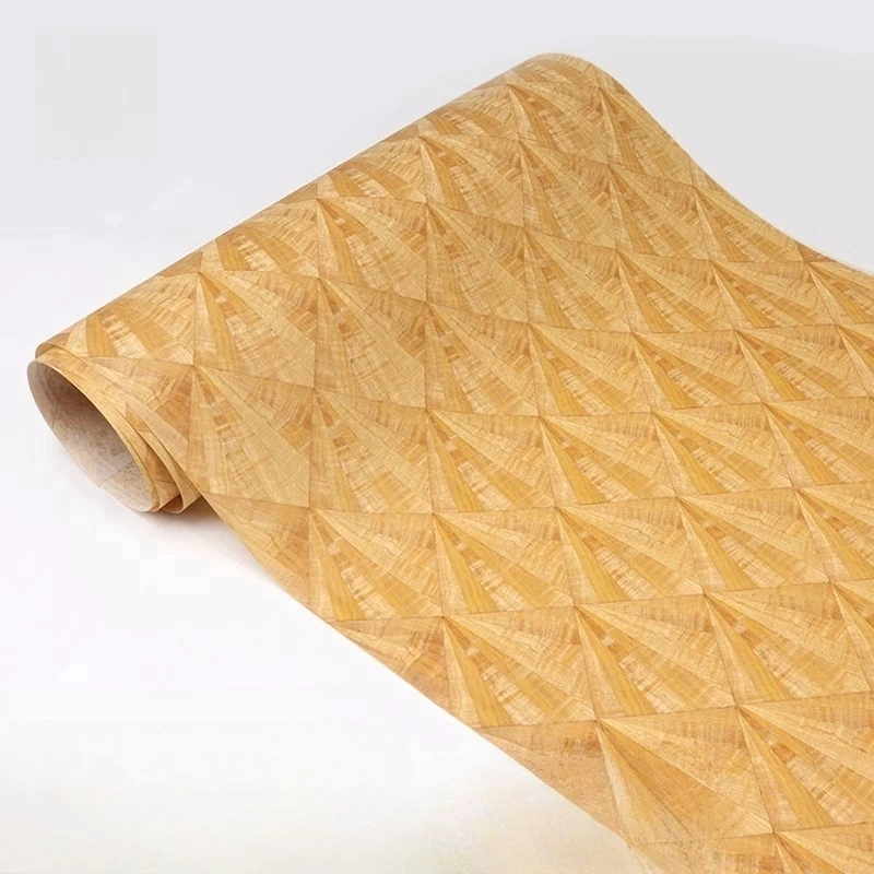 Natural Spliced Wood Veneer Nanmu Parquet Jointed Veneer for Furniture Hotel Decor about 60cm x 2.5m 0.3mm Gold Diamond