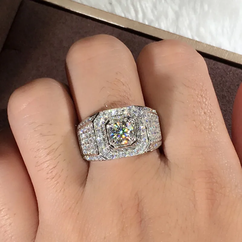 

925 Silver Female Male Micro Pave CZ Wedding Rings Engagement Hip Hop Bling Round Shape Cool Street Woman Men Iced Out CZ Ring