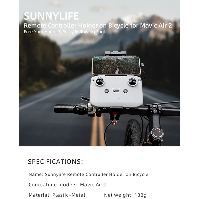 حامل تحكم عن بعد مع ارتفاع على الدراجة ل DJI Mavic Air 2 ، مشبك شاشة هاتف الدراجة ، ملحقات الطائرة بدون طيار