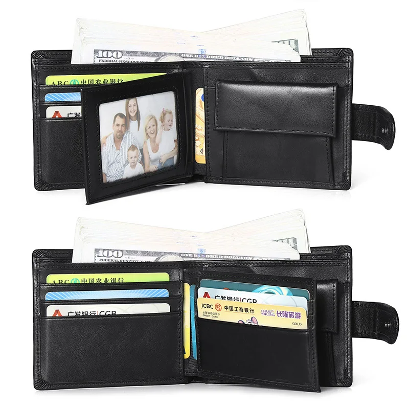 Rfid Blocking Genuine Leather Wallet Men with Coin Pocket Dollar Wallet Real Leather Purse for Men