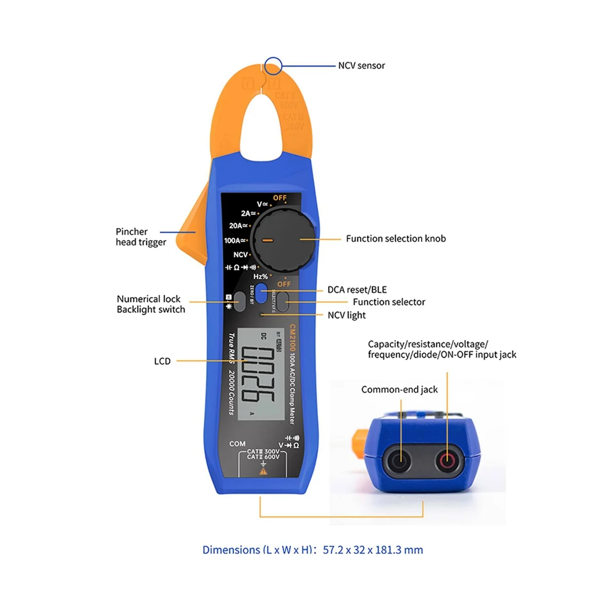 Owon CM2100 20000 Counts Digital Multimeter Mini Bluetooth Clamp Meter 100A 600V AC/DC Voltmeter Ammeter HZ NCV VFC Meter