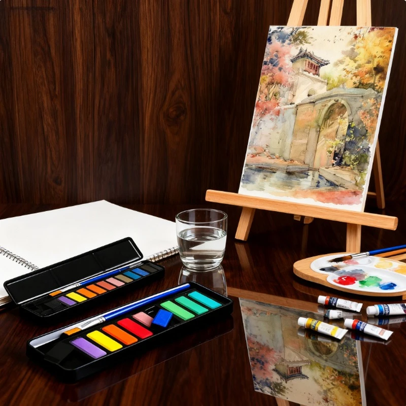 

12 цветов, однотонные акварельные краски, не легко отходов, портативные, прочные, для улицы, для рисования, для путешествий, рисования, иллюстрации, дизайн, маникюр