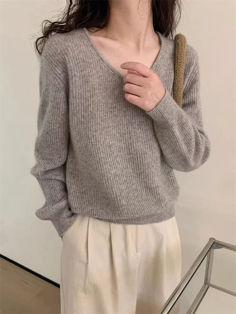 

Women Sweater 100% V-Neck Cashmere Sweater Loose Casual Knitwear Pullovers Needle Winter Soft Warm Long Sleeve For Ladies Top