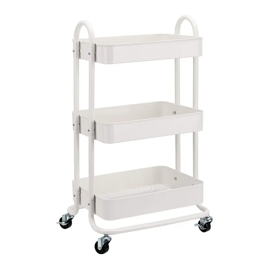 

3Tier Rolling Utility or Kitchen Cart, Lockable Wheels, Multifunctional Storage, White