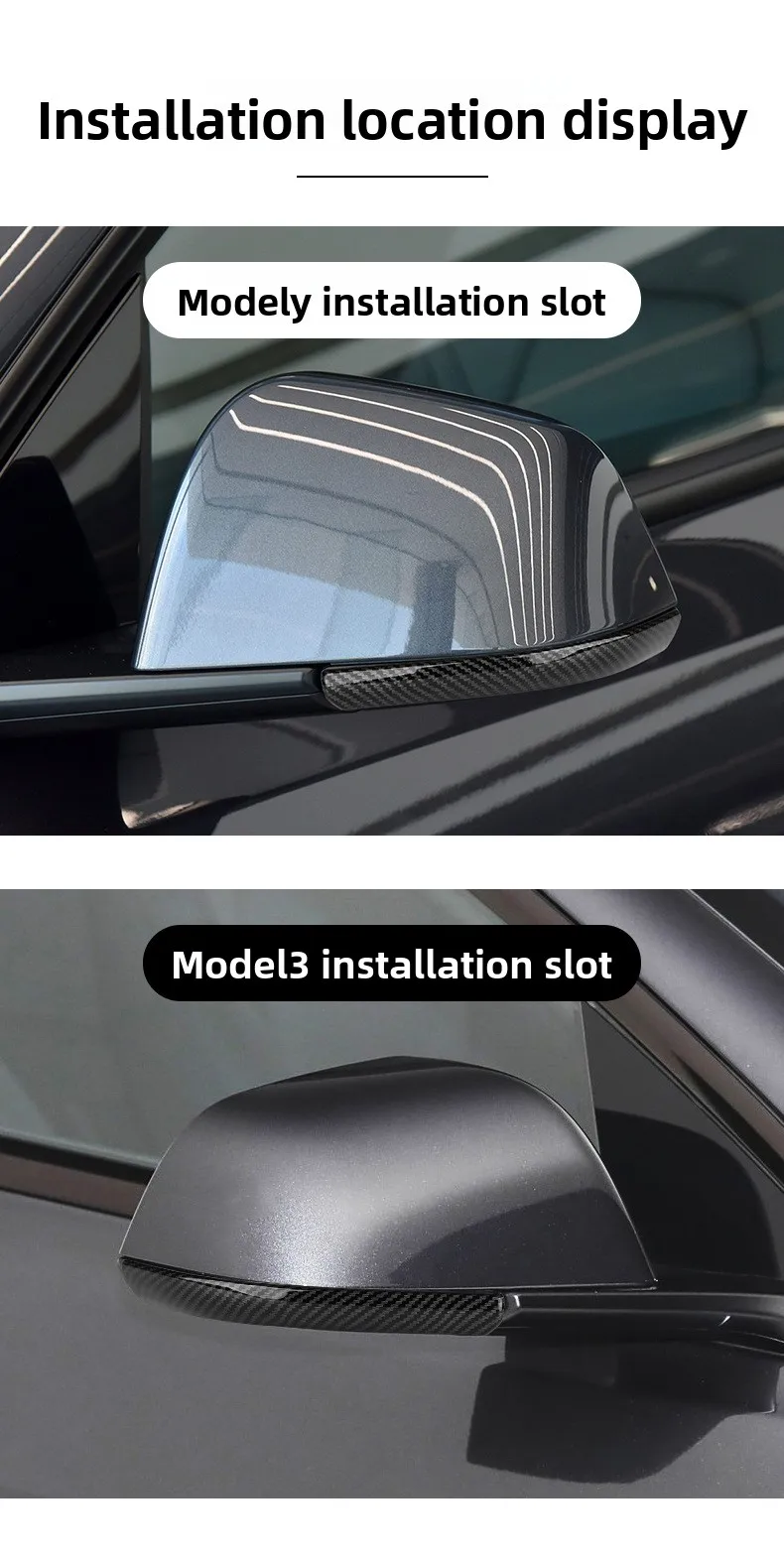 Carbon Fiber Mirror Cover for Tesla Model Y Juniper / Model 3 Highland Scratch-Proof Anti-Collision Rearview Mirror Cap, Easy 3M - view 2