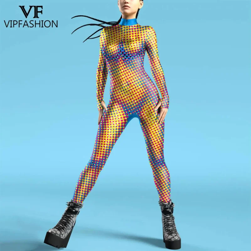 Moda VIP kolorowe body zentai kciuki przebranie na karnawał kombinezon z zamkiem błyskawicznym z przodu Burning Man strój festiwalowy dla kobiet