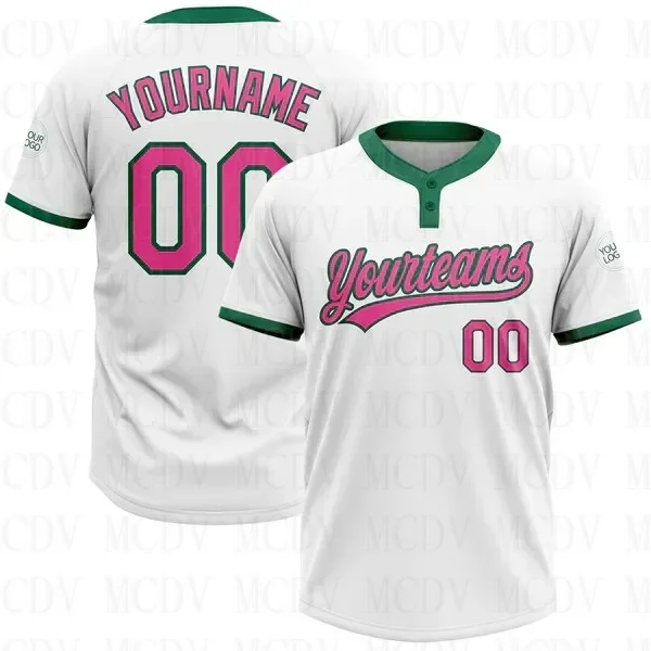 

Custom White Pink-Kelly Green Two-Button Unisex Softball Jersey 3D Printed Team Name Number Jerseys Sports Wear Adult Youth