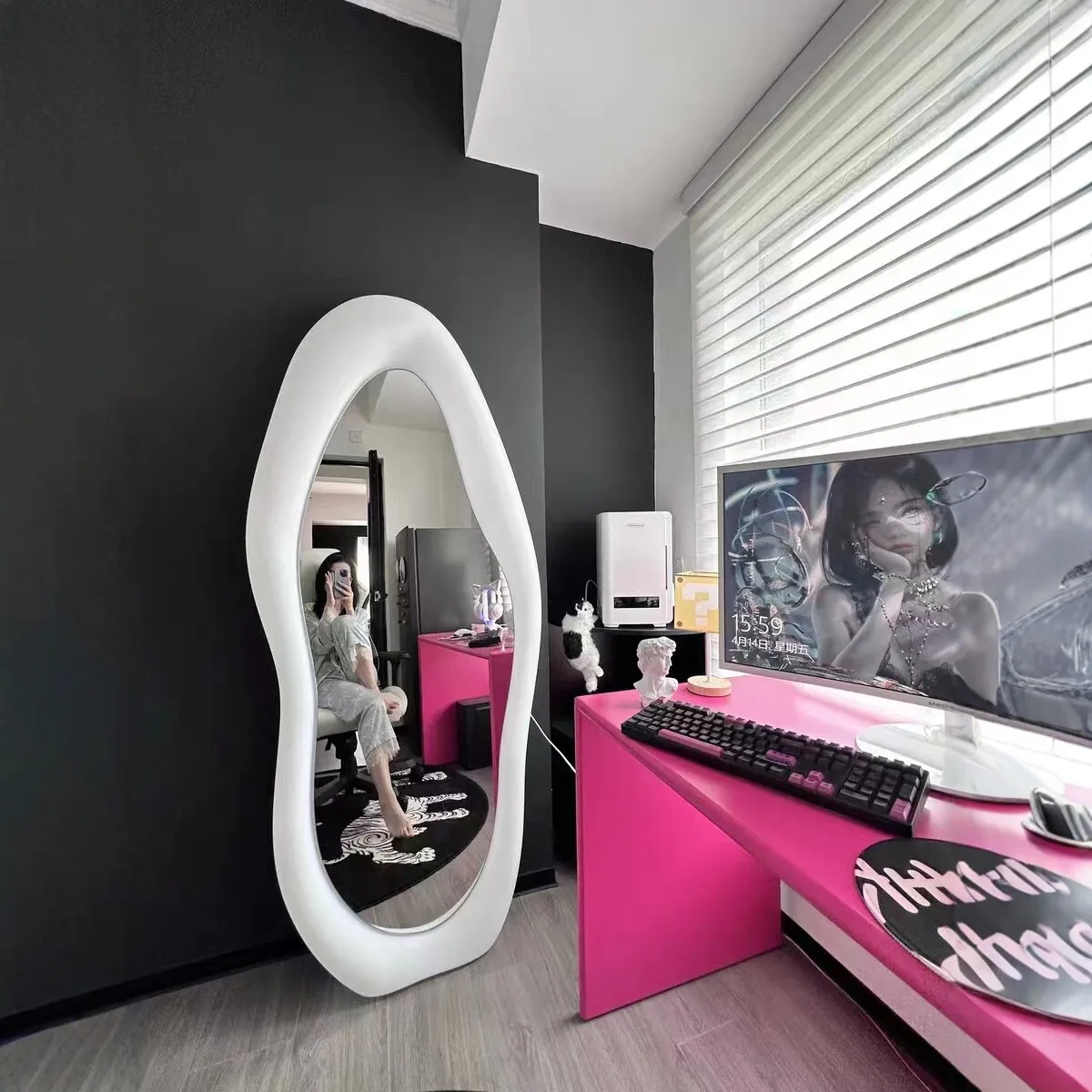 Mango lamp mirror household wind floor mirror light luxury color full body mirror