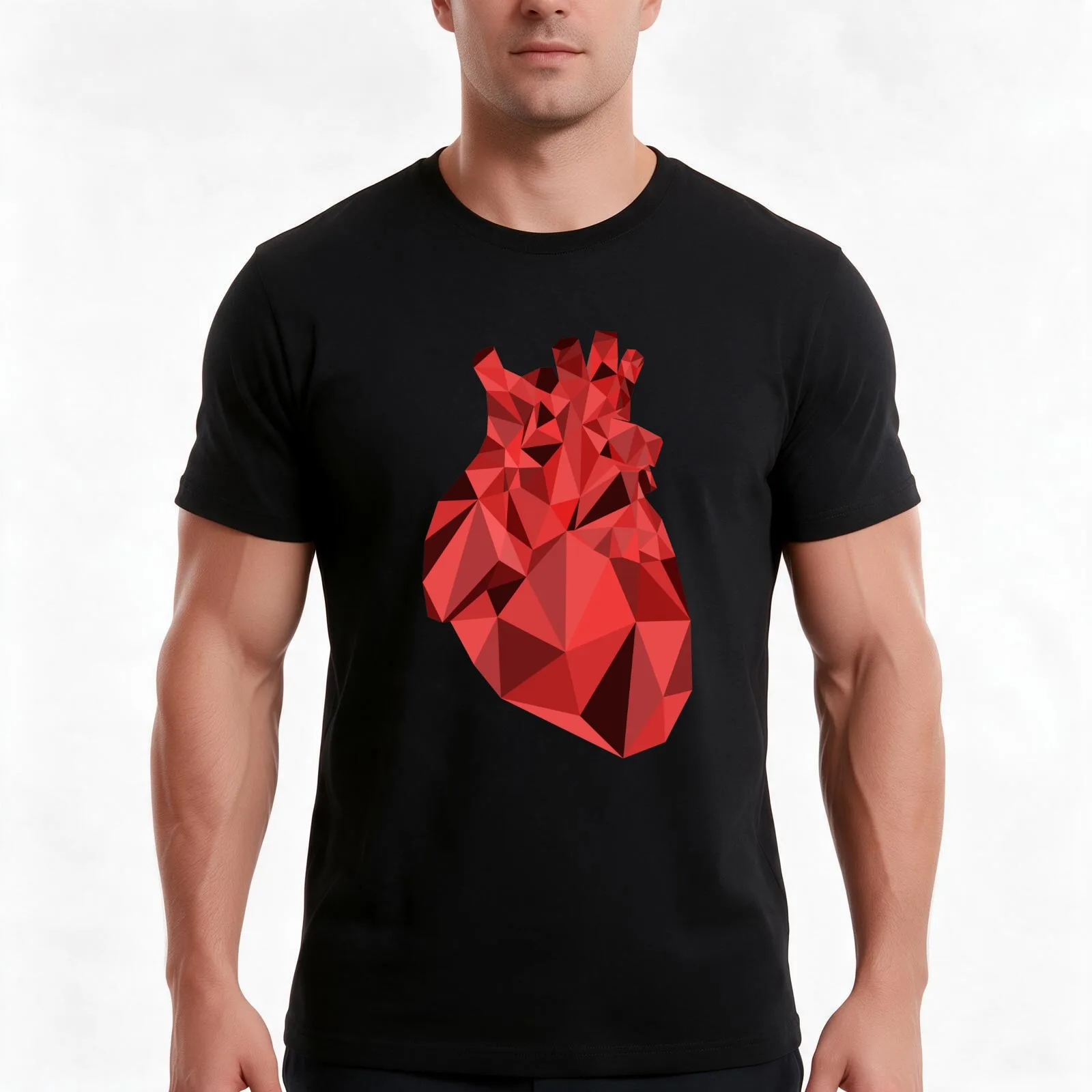 Polygon Heart T-Shirt, Summer Casual Cotton Tee, Oversized Streetwear Tops, Vintage Graphic Print, Loose Fit Short Sleeve