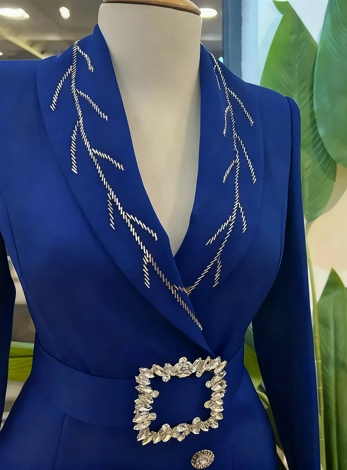 Robe Blazer Vintage à paillettes pour femmes, coupe cintrée, ceinture en cristal, veste de poche, tenue de soirée personnalisée pour dame de bureau