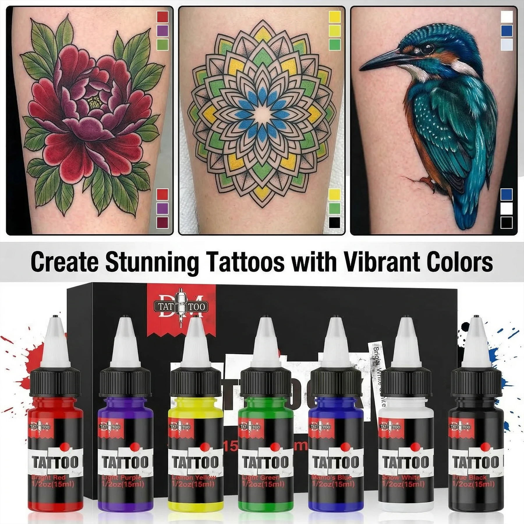 DM 15ml 7Colors Tattoo Ink Professional Pigment Natural Plant Micro Pigment Permanent Tattoo Ink for Body Art Tattoo Supplies