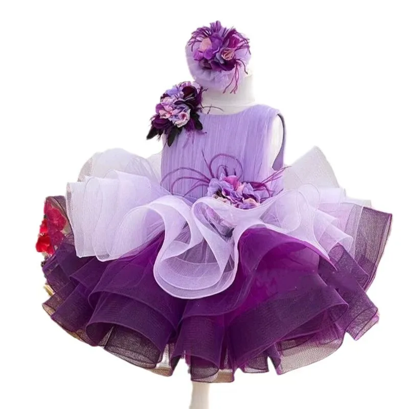 Jill Wish J714 라일락 플라워 걸 드레스 깃털 리본 사랑스러운 민소매 스팽글 공주 어린이 웨딩 생일 파티 정장 드레스