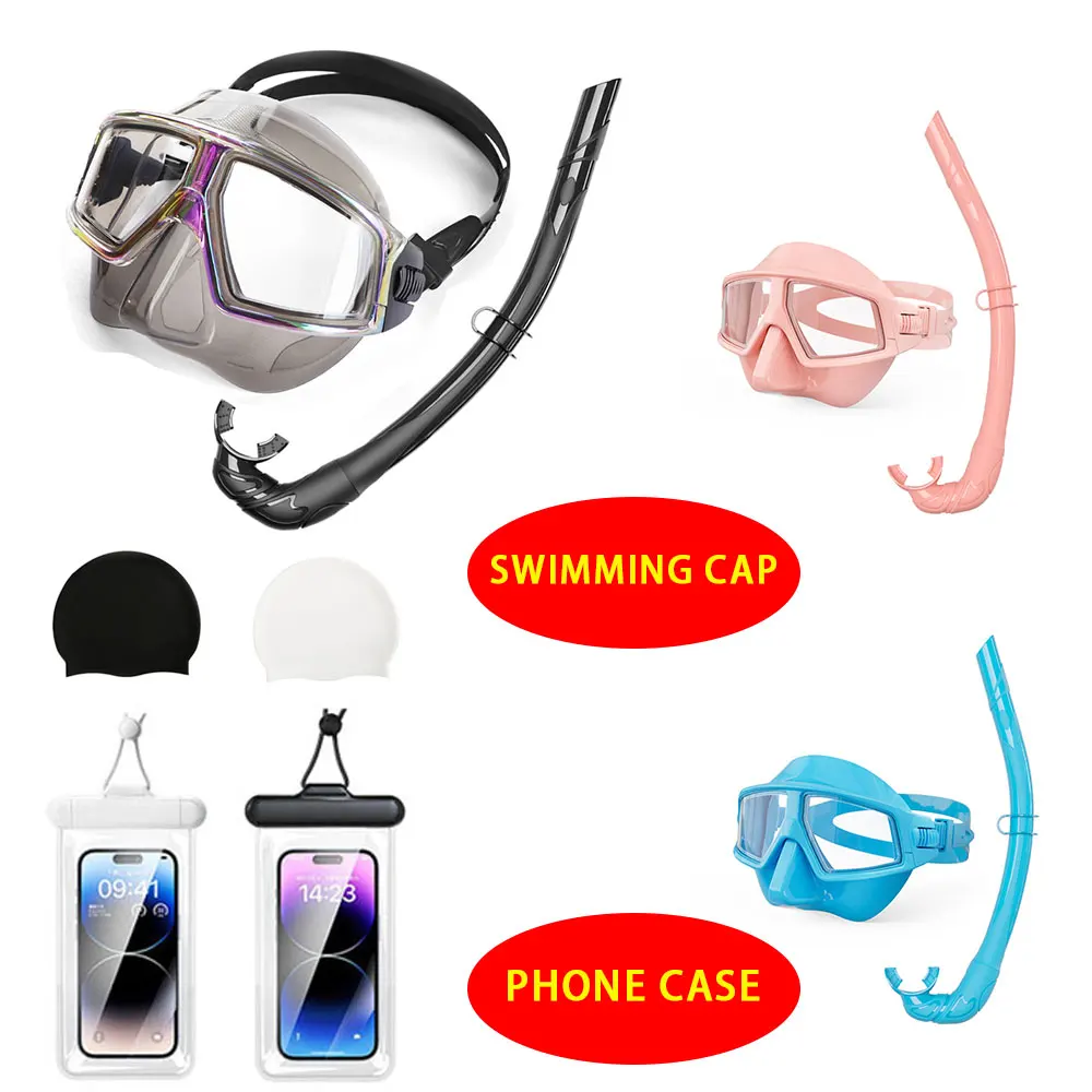 Professional Scuba Diving Mask Snorkel Set Adults Snorkeling Gear Swimming Snorkel Kit +Waterproof Phone Bag + Swimming Cap Gift