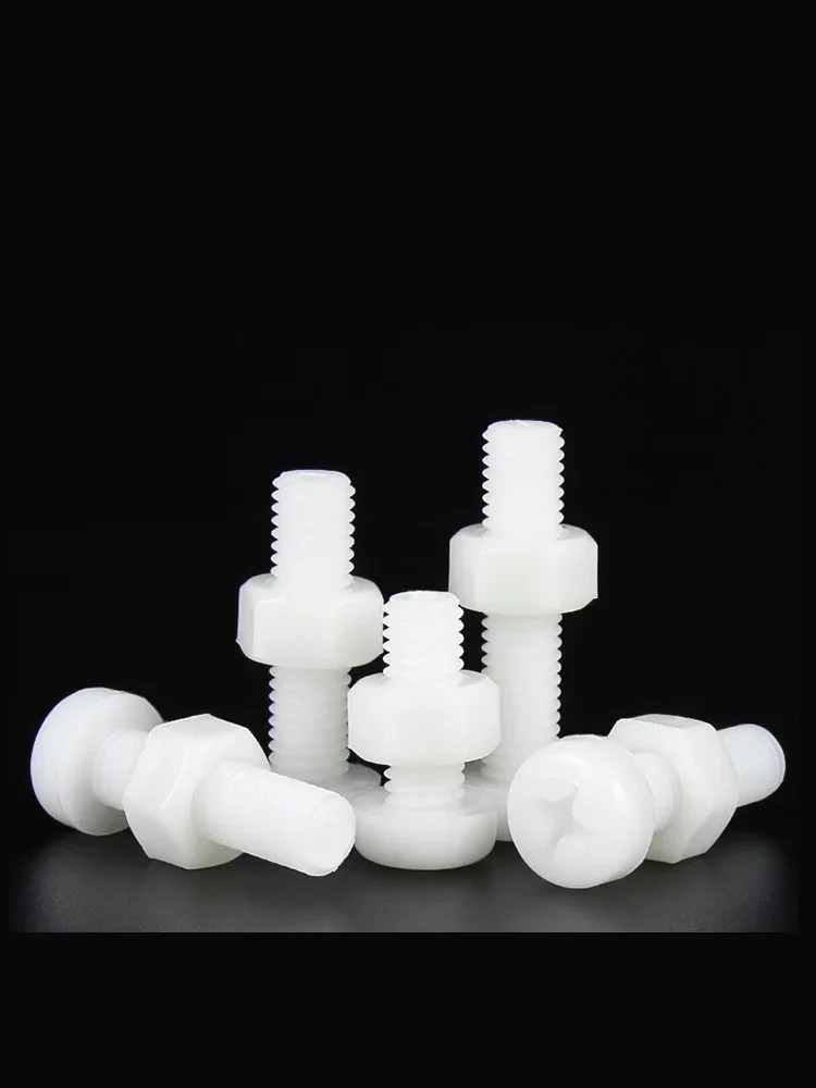 M2 M2.5 M3 M5 M6 White Nylon Round Phillips Bolt Nut Combination Set Plastic Insulated Screw Length 4mm~30mm