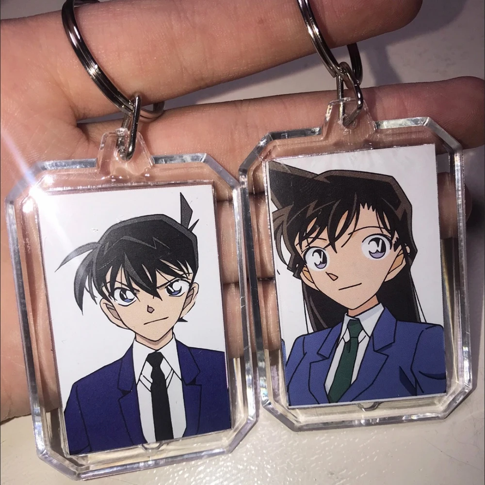 Anime Cartoon Detective Conan Keychain Conan Edogawa Haibara Ai Mouri Ran Cosplay Figures Acrylic Pendant Bag Backpack Key Chain