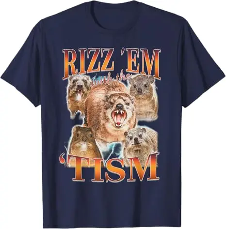 Autism Funny Rizz Em with The Tism Meme Autistic Hyrax T-Shirt Cute Animal Print Graphic Outfit Summer Fashion Streetwear Unisex