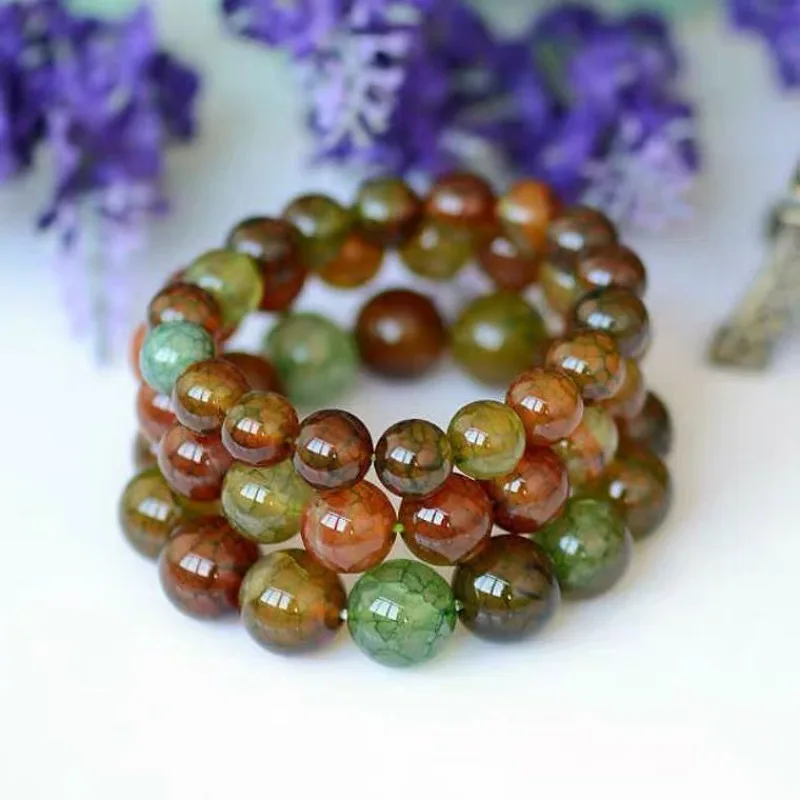Natural Peacock Dragon Scale Agate Bracelet Dragon Pattern Agate Buddha Bead Male and Female Jewelry Dragon Scale Agate Bracelet