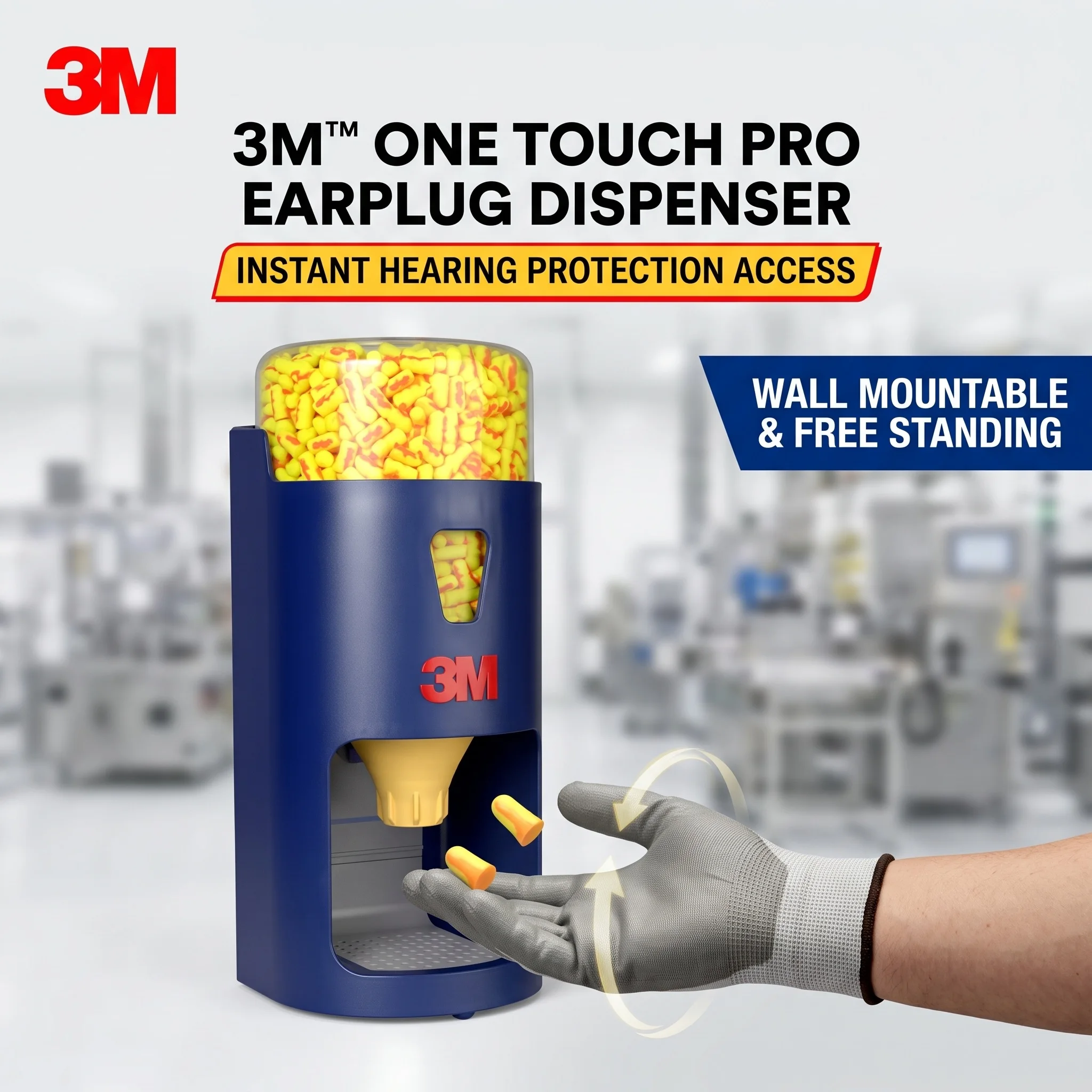 3M 391-0000 One Touch Pro Earplug Dispenser Industrial Hearing Protection Noise Canceling Foam Earplugs Reusable for Work Safety
