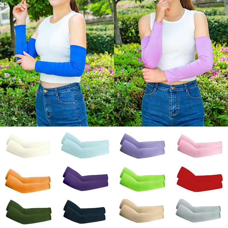 Hot Sale! 2023 Summer Cooling Ice Silk UV Arm Sleeves Cycling Sleeve For Outdoor Fishing Workout Women men Solid Color Arm Cover