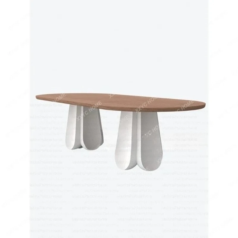 

Y Винтажный стиль, овальный обеденный стол из цельного дерева, креативный домашний обеденный стол в кремовом стиле середины века с лепестками