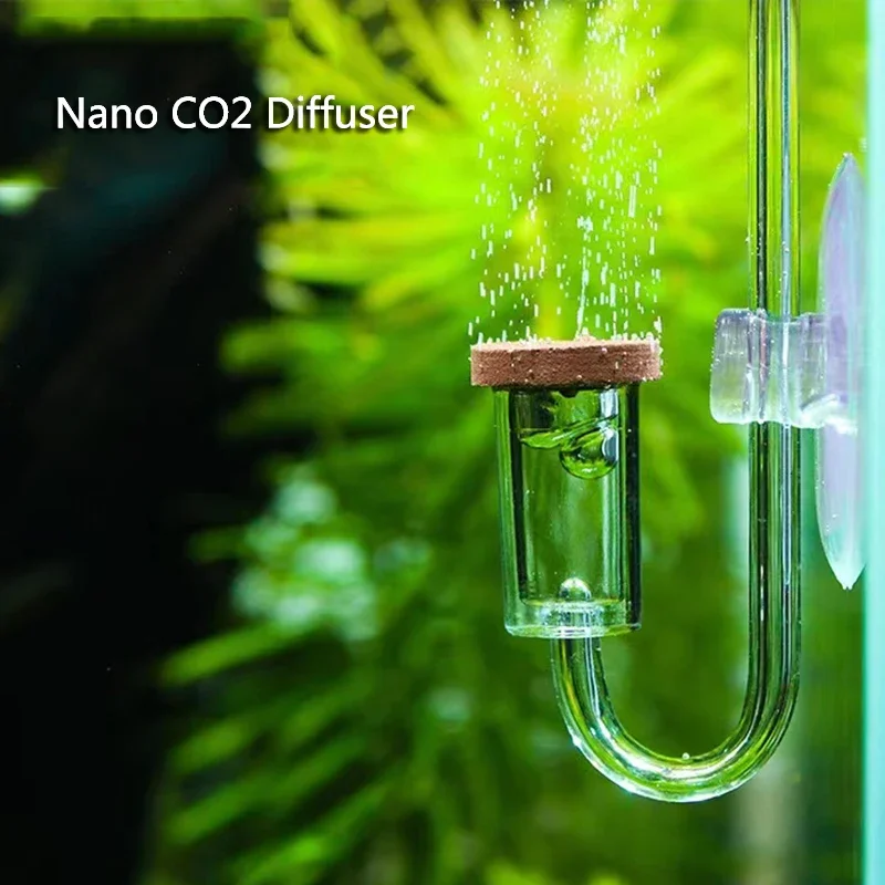 1Pcs Transparent Acrylic Aquarium CO2 System Diffuser U-tubes Mini Diffuser CO2 Refiner Regulator with Ceramic Disc Suction Cups