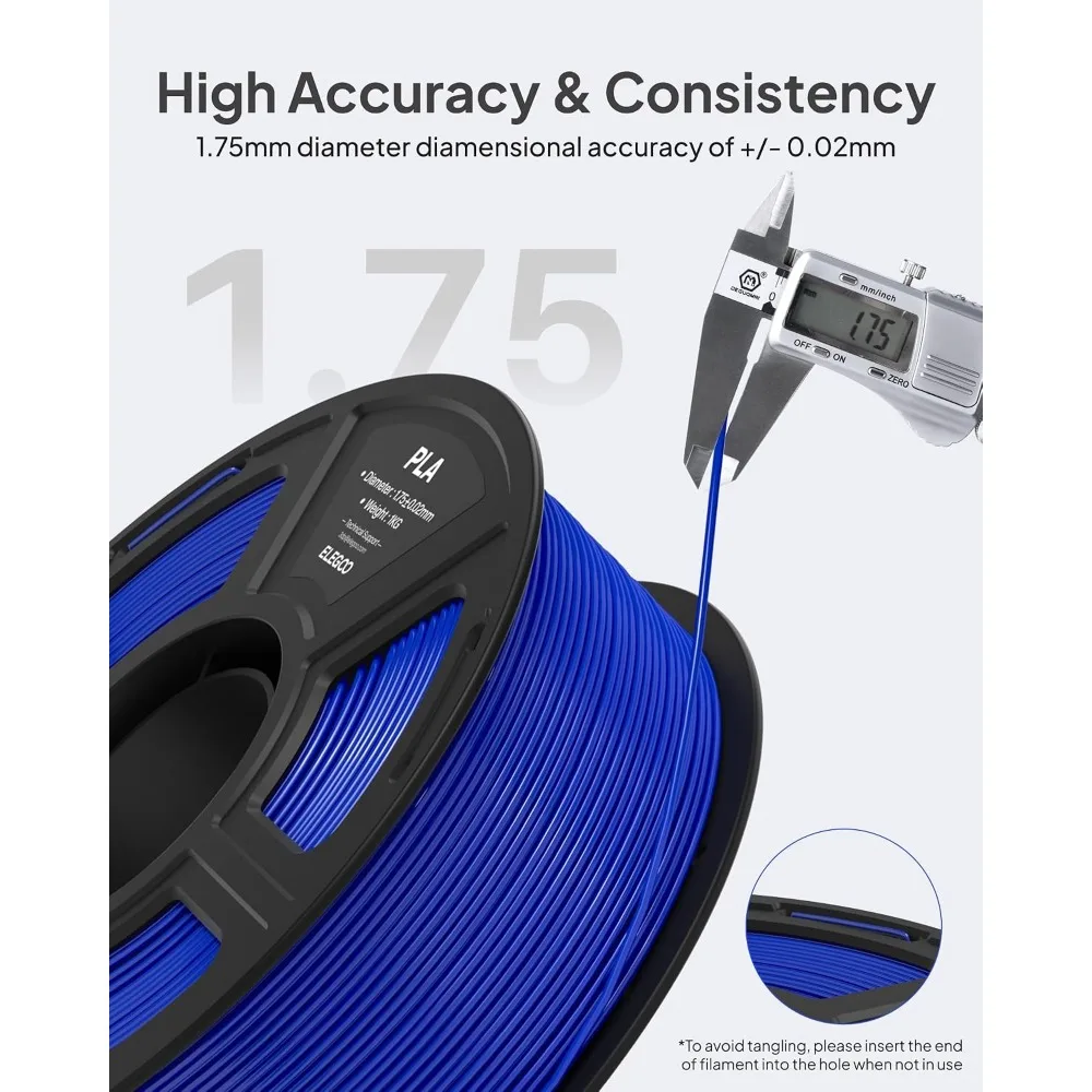 PLA Filament 1.75mm Black 1KG, 3D Printer Filament Dimensional Accuracy +/- 0.02mm, 1kg Spool (2.2lbs) Fit Most FDM 3D Printers