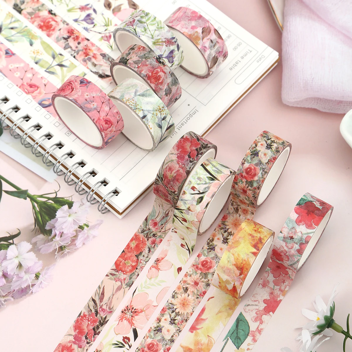 10 rouleaux de ruban adhésif à motifs de plantes et de fleurs, adapté à la décoration de scrapbook DIY, exquis et à la mode