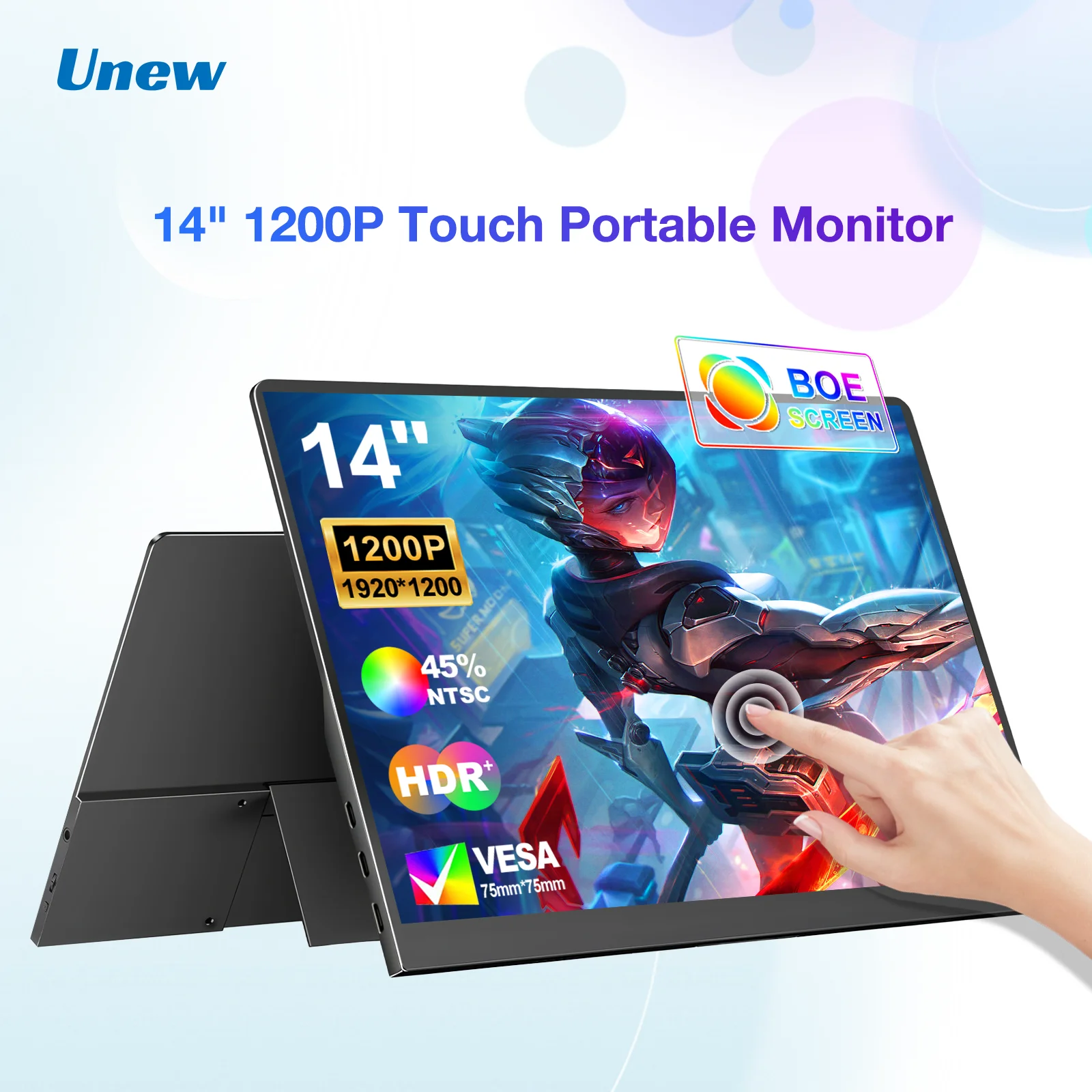 14 Inch Touch Portable Monitor 1200P 19201200 IPS HDMI Type-C VESA Mount for Office & Travel