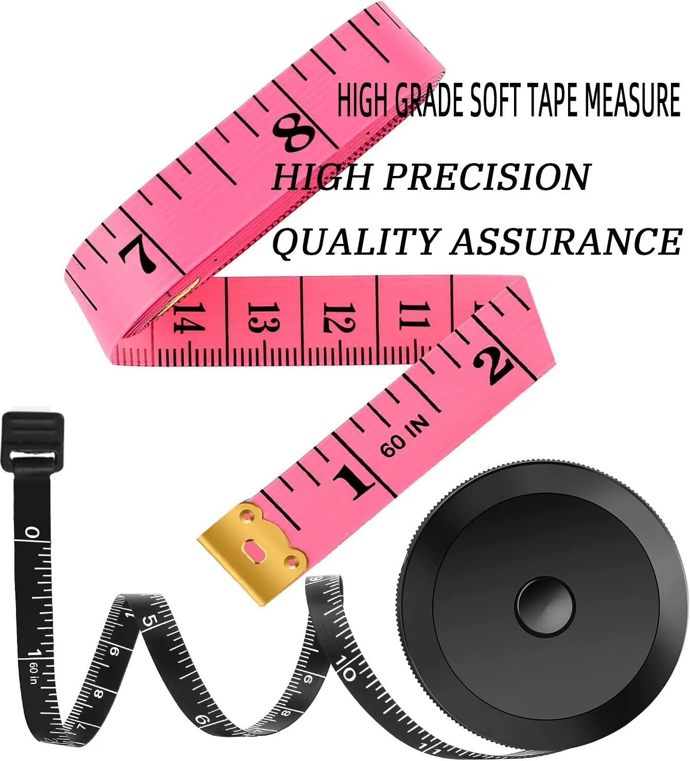 2 Pcs BlackTape Measure Measuring Inches Mini Portable Measuring Clothing Tailor Tape Measure Waist Circumference