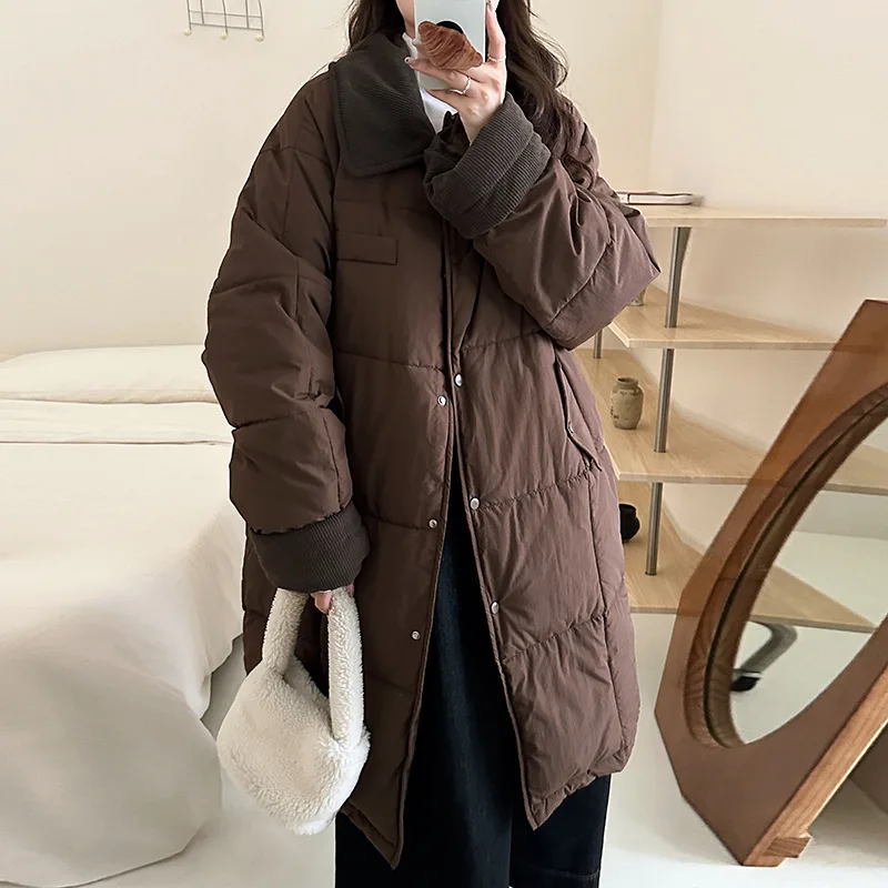 

Trendy Winter Puffer Jacket Women's Loose Outerwear Korean Style Mid-Length Cotton Coat Comfortable Casual Style Adult Size