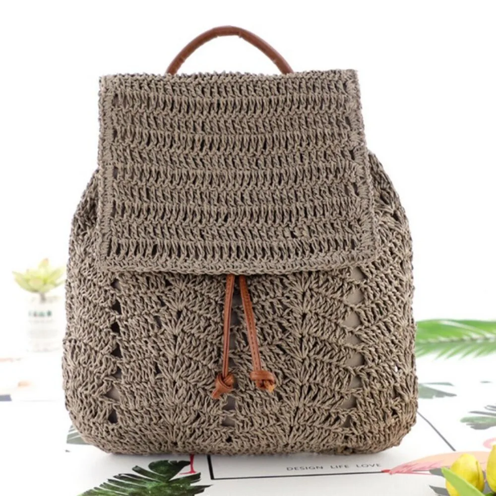 

Straw Backpack Shoulders Bag Wear Resistant Large Capacity Grass Woven Bag European and American Retro