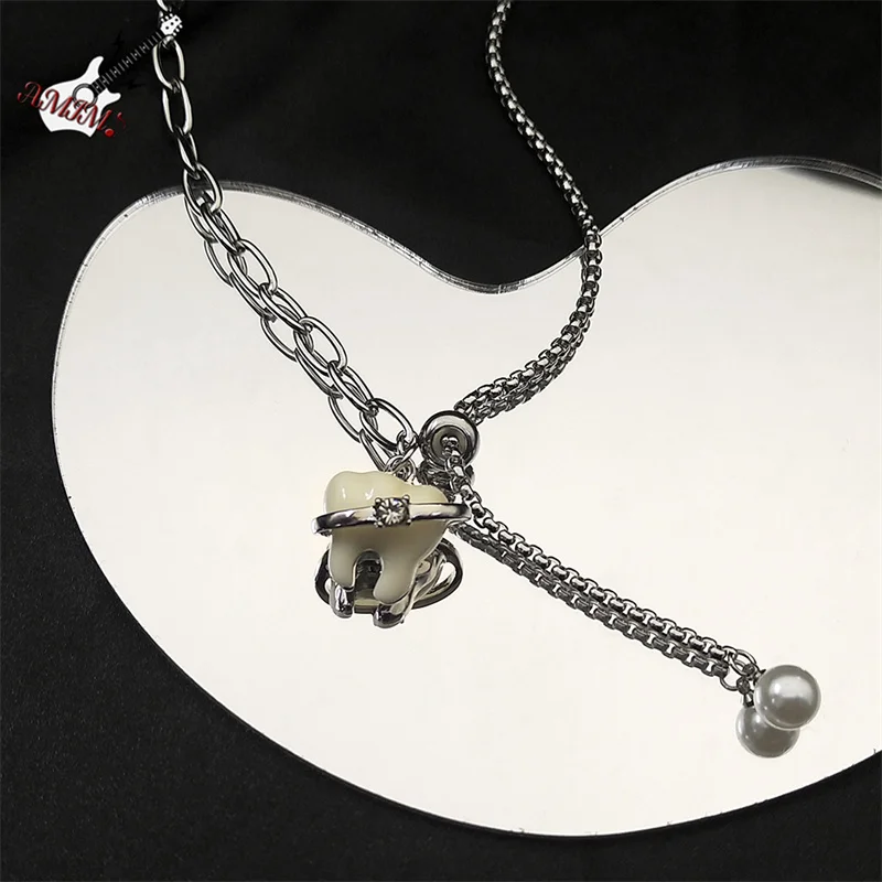 

Kpop Cool Y2K Hip Hop Tooth Necklace for Women Men Stainless Steel Neck Chains Aesthetic Sweet Jewelry Collares N9675-3S06