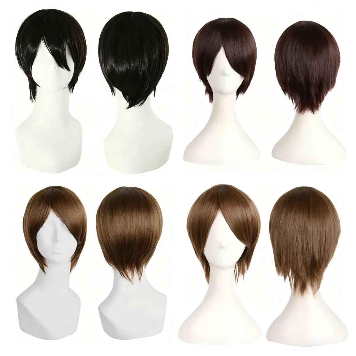 Anime Short Spiky Cosplay Wig Unisex Heat Resistant Synthetic Hair Multicolor Layered Wigs for Halloween Party Convention