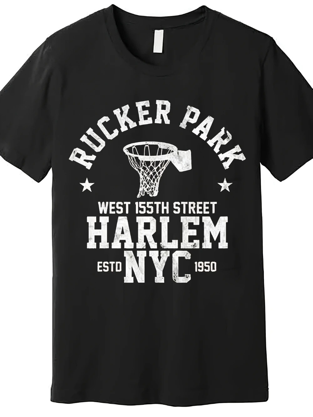 Rucker Park New York Streetball Graphic T-Shirt Men's Black Short Sleeve Tee Basketball Hoop Design Crew Neck Machine Washable