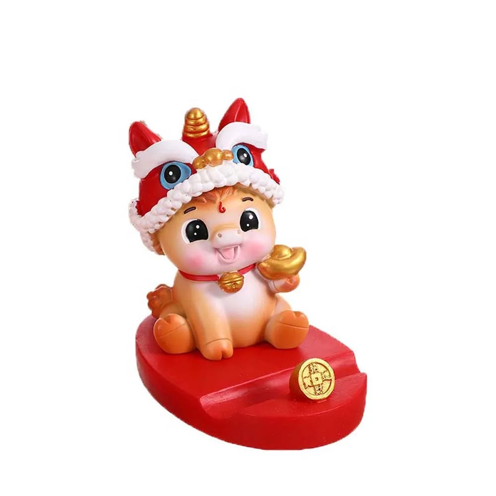

Resin Crafts Lion Dance Ornaments Mascot Chinese Style Horse Year Figurines Lifelike Festival Decorative Mobile Phone Stand