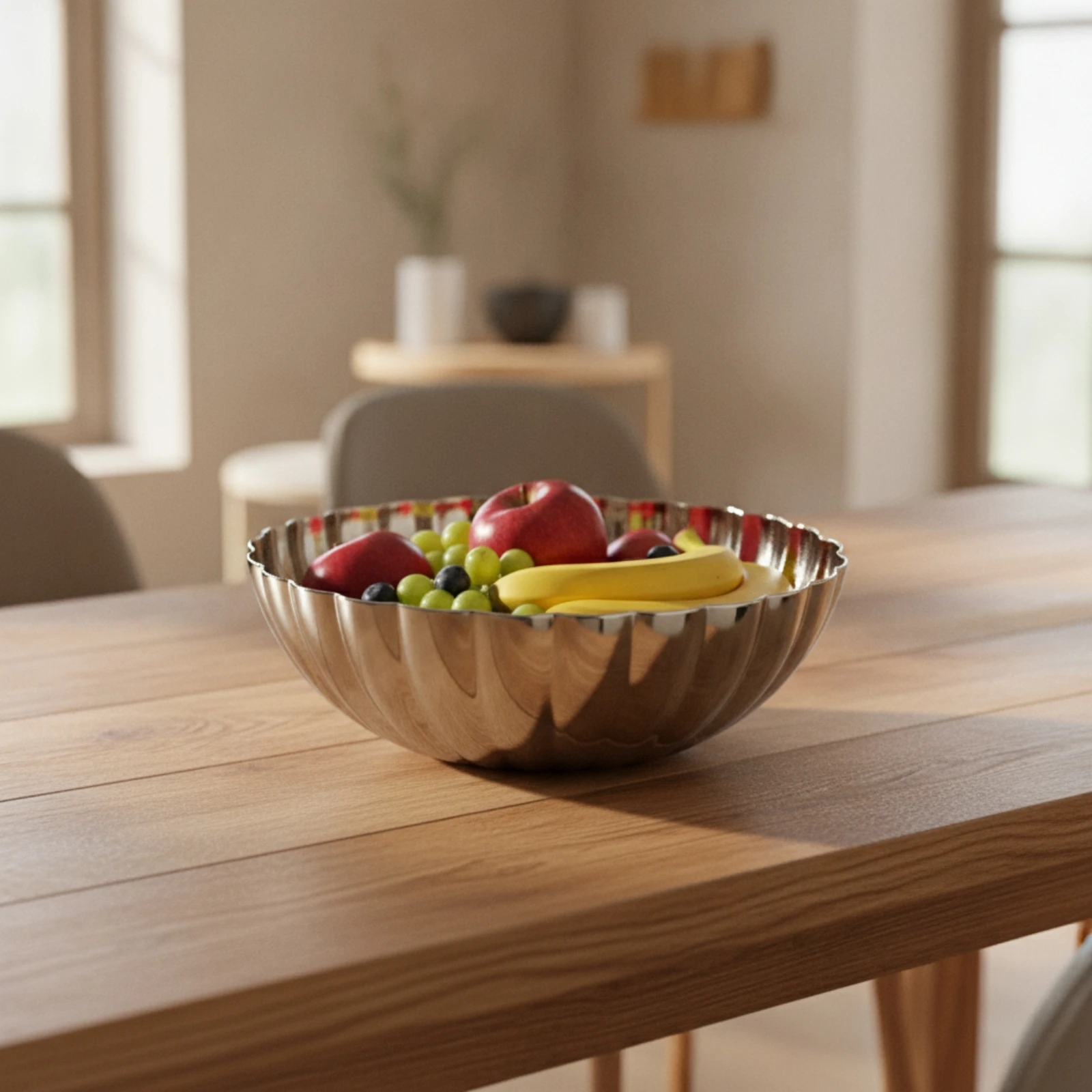Stainless Steel Fruit Bowl Countertop Scalloped Rim Fruit Bowl Storage Holder Elegant Eye-Catching for Kitchen Counter