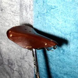 Bicycle cowhide saddle retro hardness adjustable seat for brompton leather part fixed gear