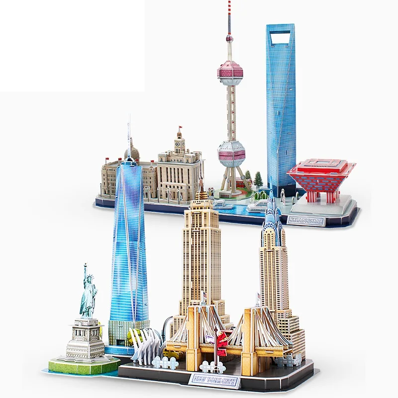 3D Paper Puzzle DIY toy China Beijing Shanghai London Paris New York Barcelona Moscow Bavaria Venice City Line Birthday Gift 1pc