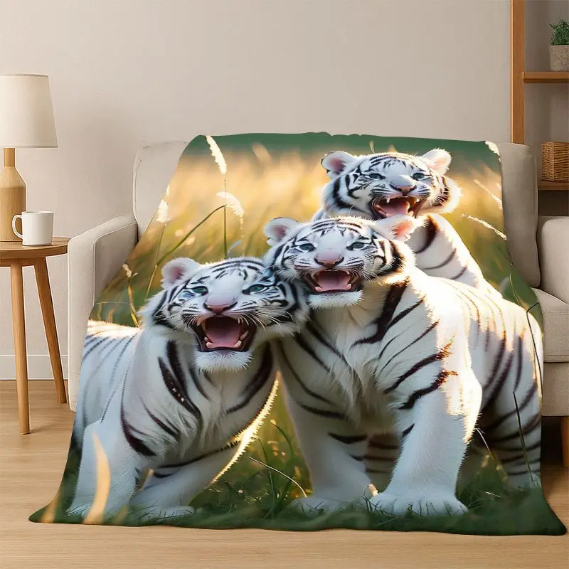 Tiger, Beast Wildlife Cartoon Flannel Blanket Soft Warm Throw Blanket for Bedroom Living Room Bed Travel Camping Picnic Gift